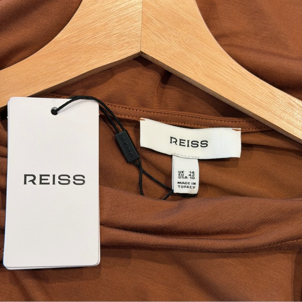 Reiss Kyra Cape Sleeve Jersey Dress Brown Size 10 - Picture 7 of 8